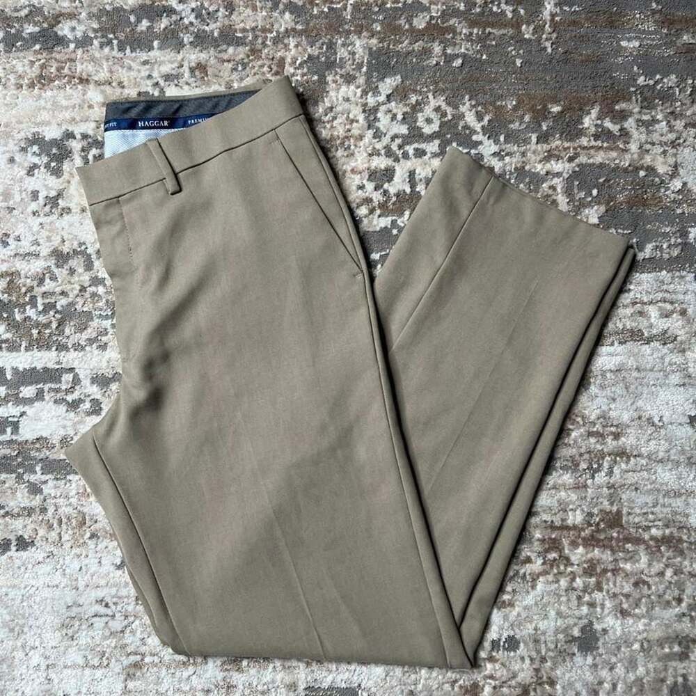Haggar Premium Dress Pant Straight Fit Khaki Trousers 34x32